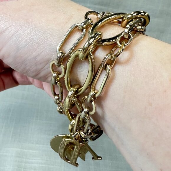 M and D Intials Multi-Chain Gold Tone Toggle Bracelet - Picture 4 of 10